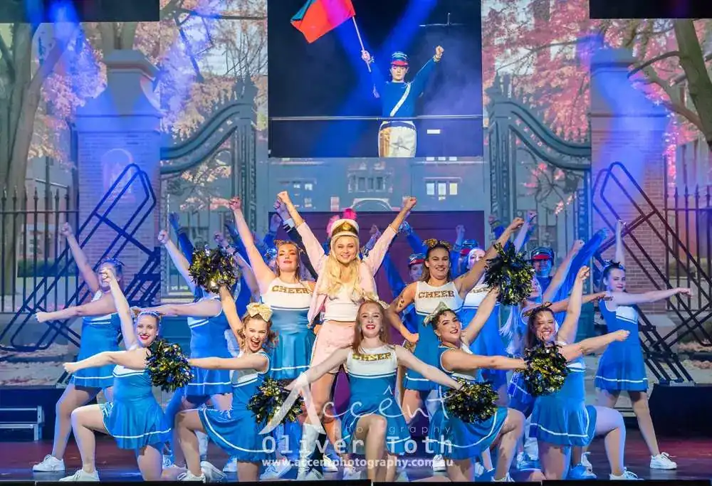 A cheer squad number in blue and white